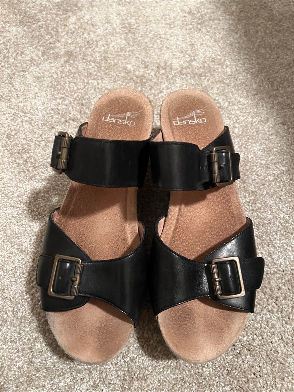Dansko Black Double-Buckle Slide wedge Sandals - Picture 8 of 8